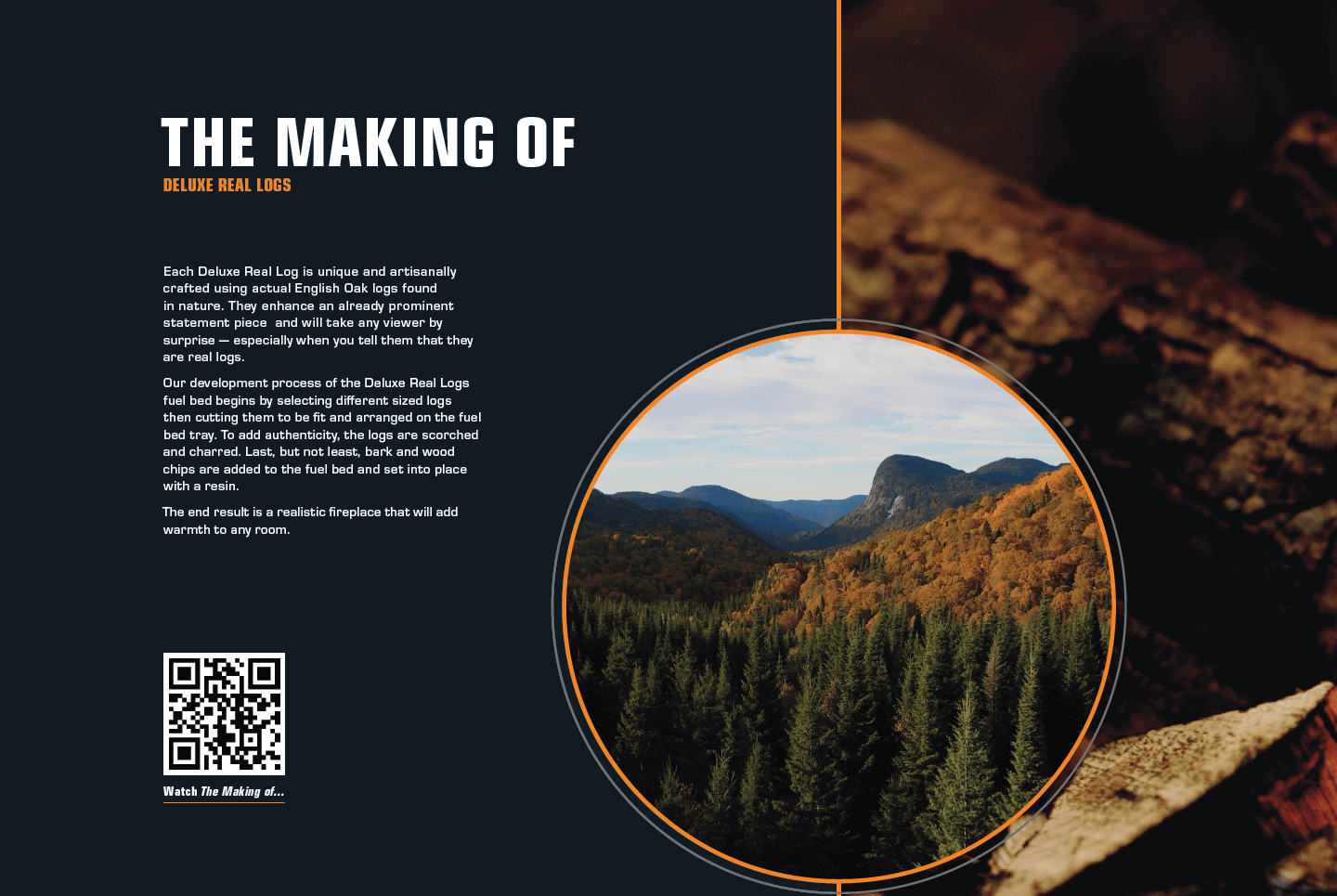 Text and a circular image of a mountain landscape on a dark background.