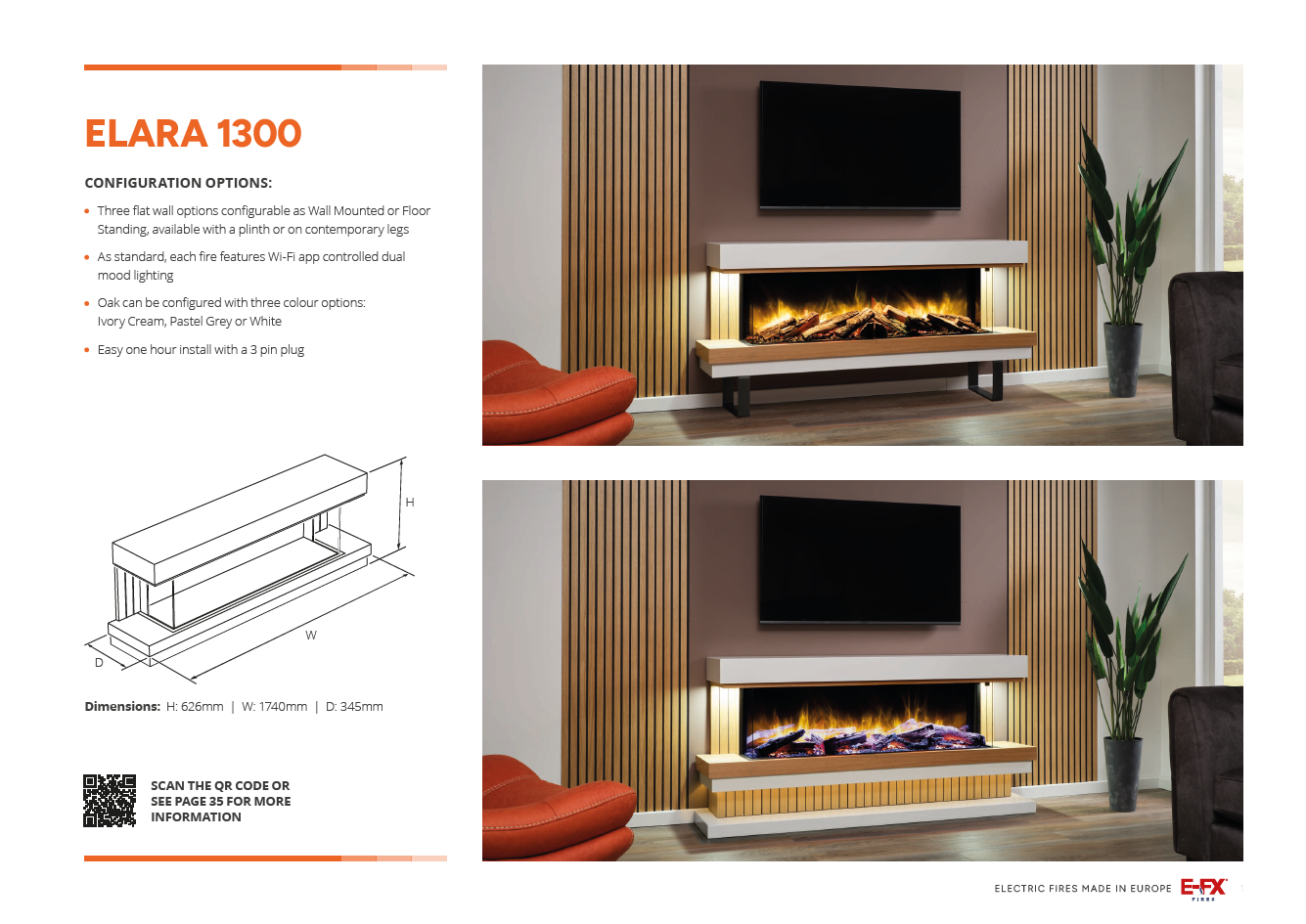 elara suite, efx 1300 electric fire by flamerite