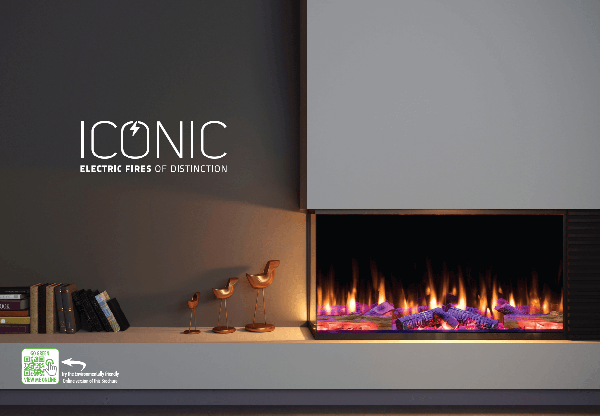 Modern electric fireplace with vibrant flames and minimalist design in a stylish interior setting.