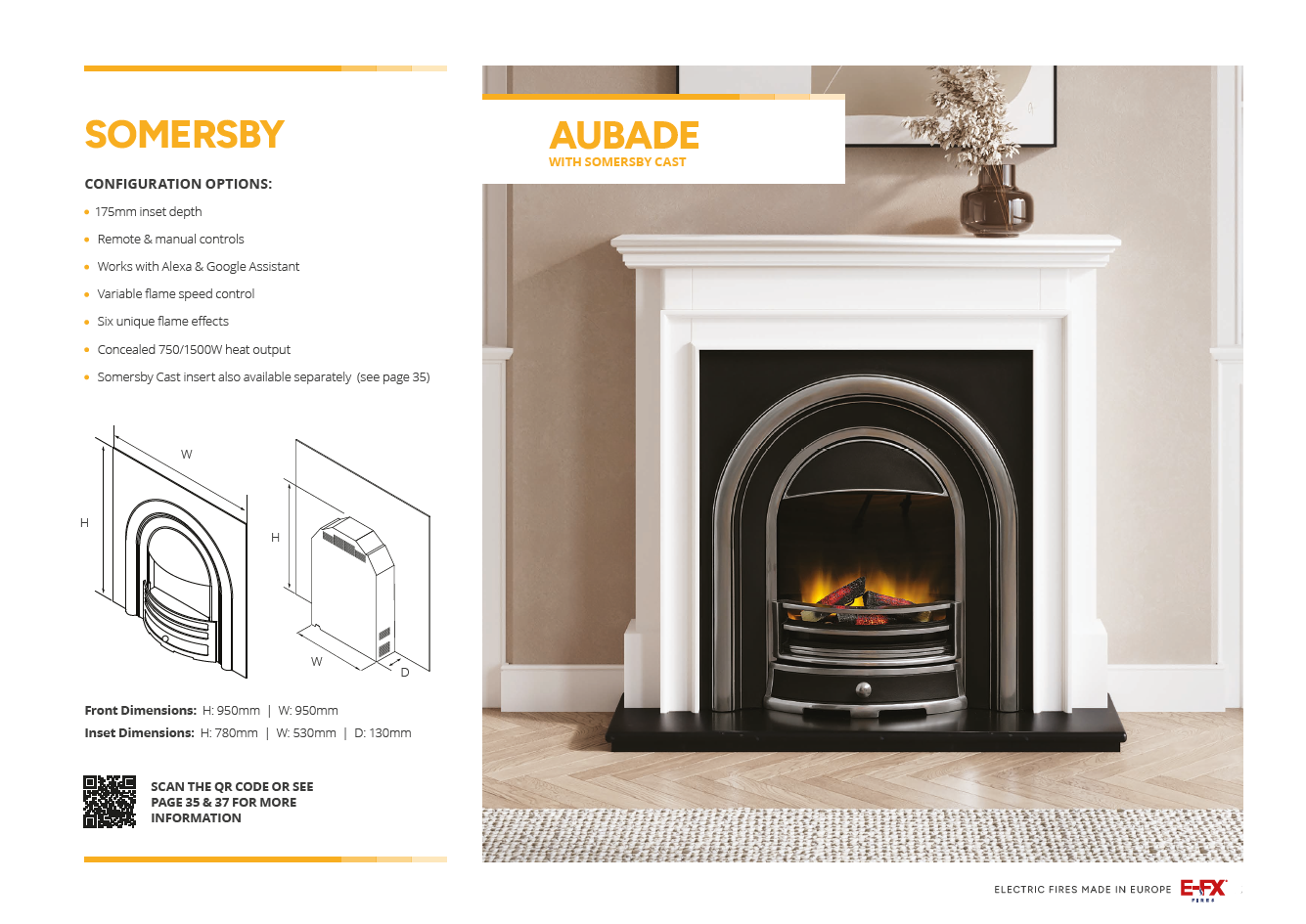 Modern fireplace design with an elegant white mantel and a dark hearth, showcasing a realistic flame.